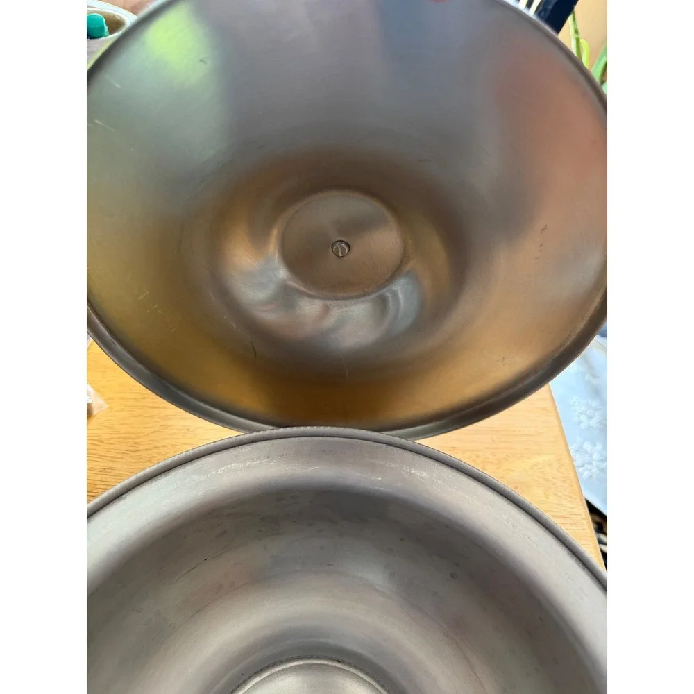 Buenilum Serving Bowl‎ Lid Vintage Silver  Beaded MCM Hammered Aluminum